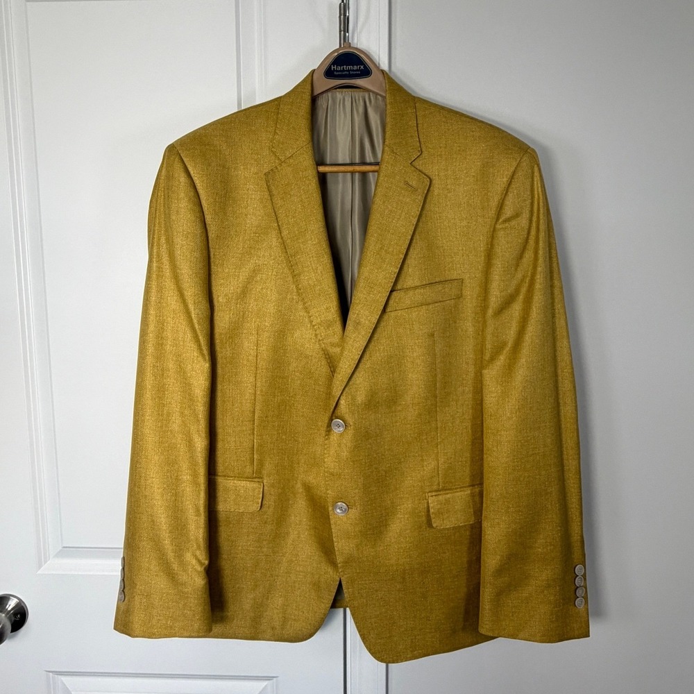 Tailored EThomas 100% Silk Blazer Mens 46R Yellow Gold Sport Coat Italian Fabric